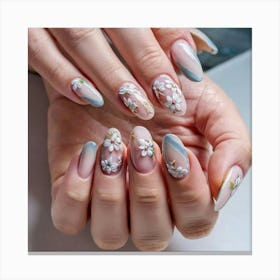 Asian Woman With Flowers On Her Nails Canvas Print