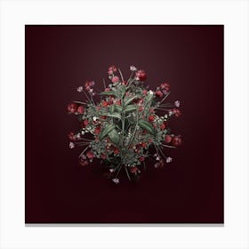 Vintage Maranta Arundinacea Flower Wreath on Wine Red n.0304 Canvas Print