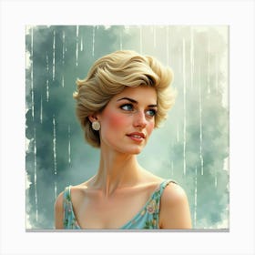 Princess Diana Amidst A Watercolor Scene With Gentle Falling Rain 1 Canvas Print