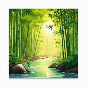 A Stream In A Bamboo Forest At Sun Rise Square Composition 185 Canvas Print