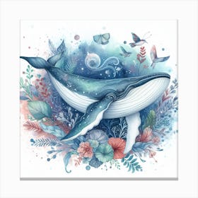 Sea Whale In Motion, Sea Whale Watercolour Art Print 2 Canvas Print