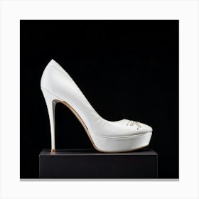 Ladies Shoe White Isolated Against A Black Background Minimalistic Design Highlighting Elegance Canvas Print