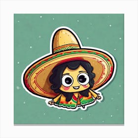 Mexican Taco With Mexican Sombrero Sticker 2d Cute Fantasy Dreamy Vector Illustration 2d Flat (4) Canvas Print
