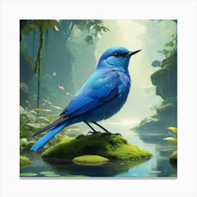 Blue Bird In The Forest 2 Canvas Print