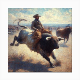 Cowboy Riding A Bull Canvas Print