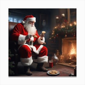 Santa Claus Sitting By The Fire Canvas Print