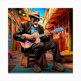 Old Man Playing Ukulele Canvas Print