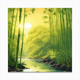 A Stream In A Bamboo Forest At Sun Rise Square Composition 108 Canvas Print
