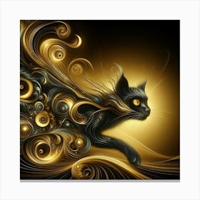 Black Cat With Gold Swirls Canvas Print