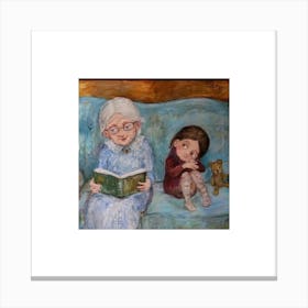Grandma And Grandchild Reading Canvas Print