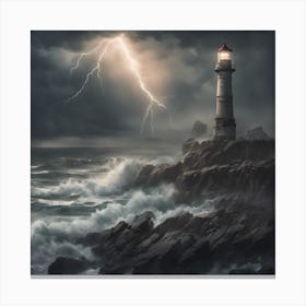 Lonely Lighthouse On A Rocky Coast Canvas Print