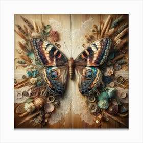 Butterfly On Wood Canvas Print