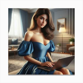 Sexy Woman In Blue Dress 2 Canvas Print