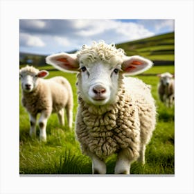 Nature Wool Farm Animal Herd Countryside Grass Sheep Mammal Green Landscape Farming Meado (1) Canvas Print