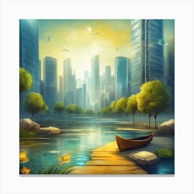 City Landscape With A Boat Canvas Print