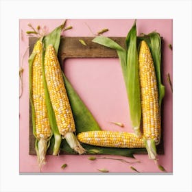 Frame Of Corn On Pink Background Canvas Print