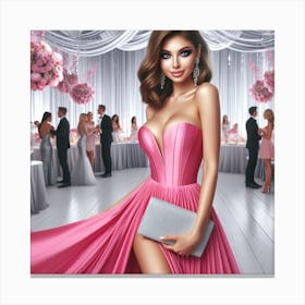Beautiful Woman In A Pink Dress Canvas Print