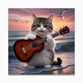 Cat Playing Guitar Canvas Print