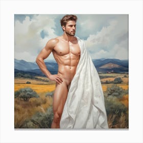 Naked Man In Field 1 Canvas Print