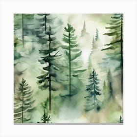 Appalachian Mountains of Misty Pines Watercolor Print of Evergreen Forest..370 Canvas Print