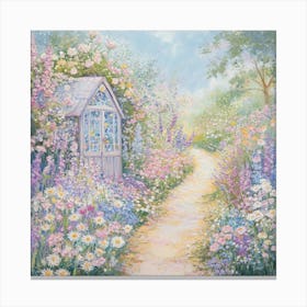 french garden scene with blooming flowers 1 Leinwandbild