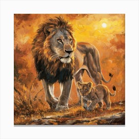 Lion And Cub Canvas Print