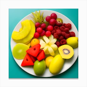 A Plate Filled With Many Different Types Of Tropical Fruits With A Soft Clear Background (1) Canvas Print