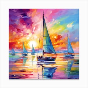 Sailboats At Sunset 9 Canvas Print