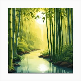 A Stream In A Bamboo Forest At Sun Rise Square Composition 325 Canvas Print