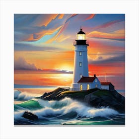 Lighthouse At Sunset 21 Canvas Print