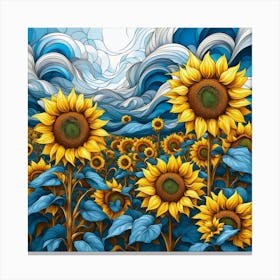 Sunflower harmony in yellow and blue Canvas Print