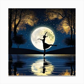 Silhouette Of A Ballerina At Night Canvas Print