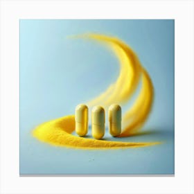 Yellow Pills On A Blue Background Canvas Print