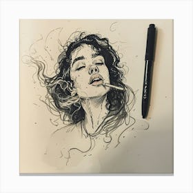 Girl Smoking A Cigarette Canvas Print