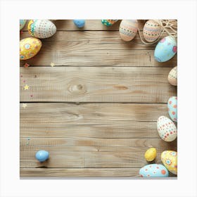 Easter Themed Wooden Table From Above Featuring 2 Canvas Print