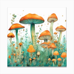 Mushrooms In The Field Canvas Print