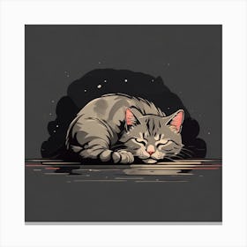 Cat Sleeping On The Floor Canvas Print
