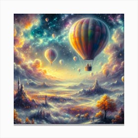 Dreamy Pastel Painting Of Hot Air Balloons Drifting Over A Fantasy Landscape, Style Soft Pastel Painting 3 Canvas Print