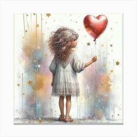 Little Girl With Heart Balloon Canvas Print