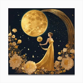 Golden Girl With Flowers Canvas Print