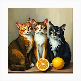 Three Cats With Oranges Canvas Print