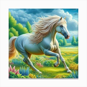White Horse In The Field Canvas Print