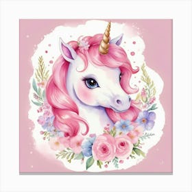 Unicorn With Flowers 3 Canvas Print