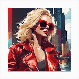 Futuristic Woman In Red Jacket Canvas Print