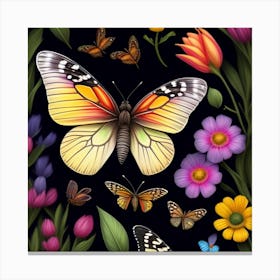 Butterflies And Flowers Canvas Print