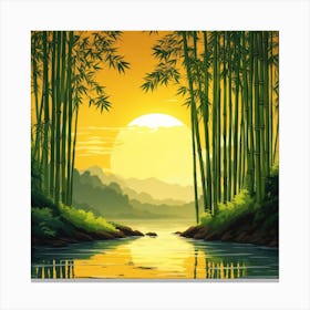 A Stream In A Bamboo Forest At Sun Rise Square Composition 136 Canvas Print