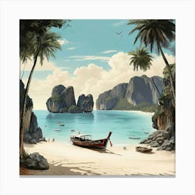 Vintage Retro Print Of Maya Bay Koh Phi Phi Thailand Canvas Print