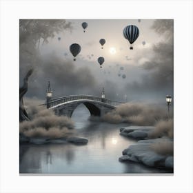 Hot Air Balloons Over The River Landscape Canvas Print