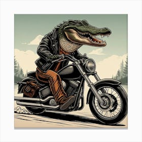 Crocodile On A Motorcycle 2 Canvas Print