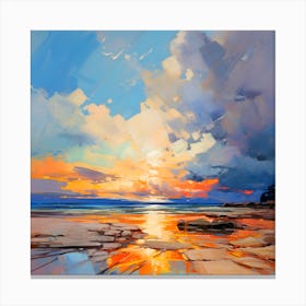 Abstract Colorful Rocky Beach Sunset Canvas Print